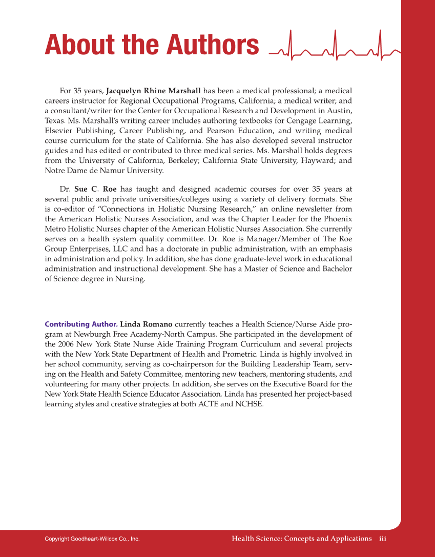 Health Science: Concepts and Applications, 1st Edition page iii