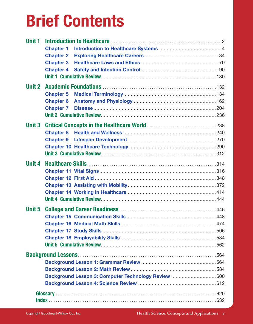 Health Science: Concepts and Applications, 1st Edition page v