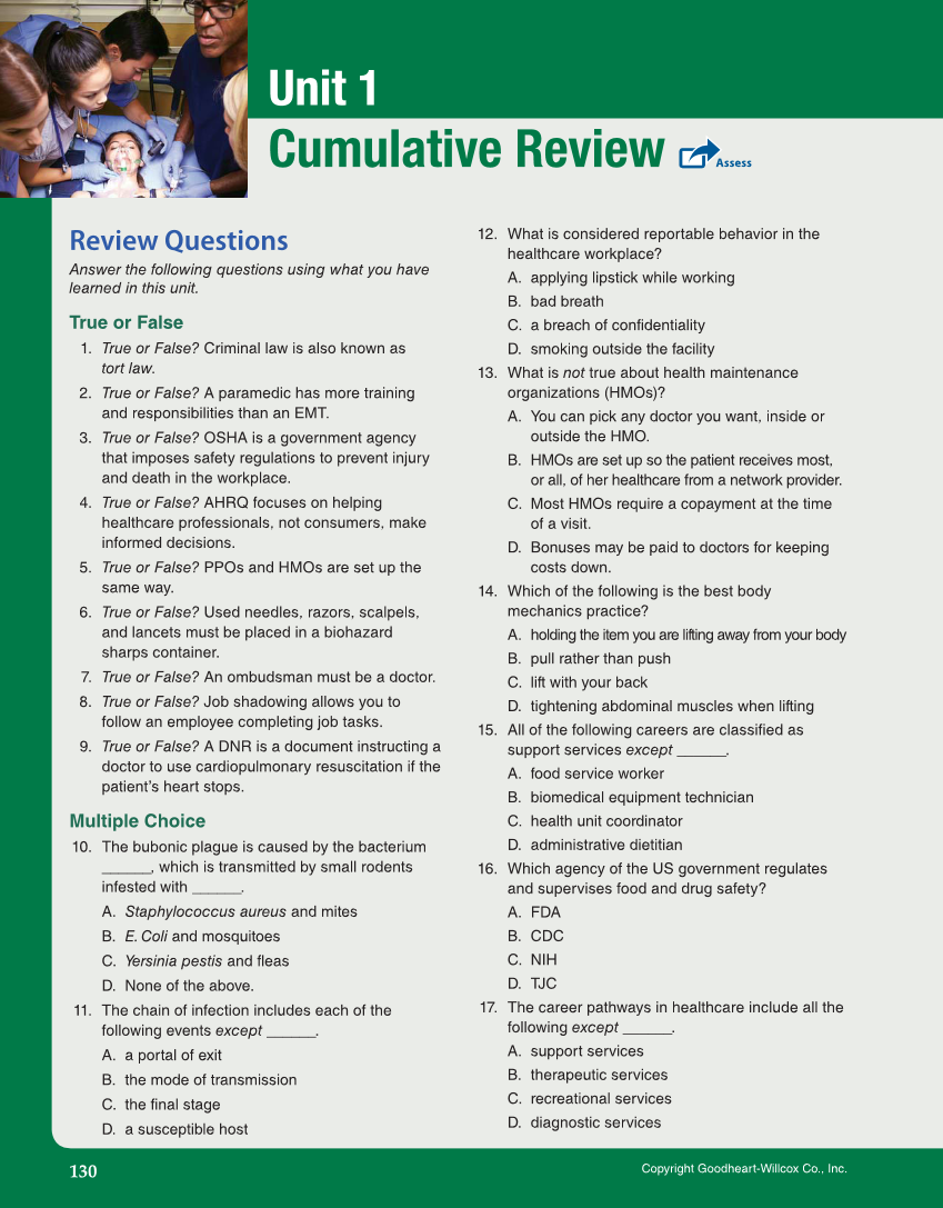 Health Science: Concepts and Applications, 1st Edition page 130