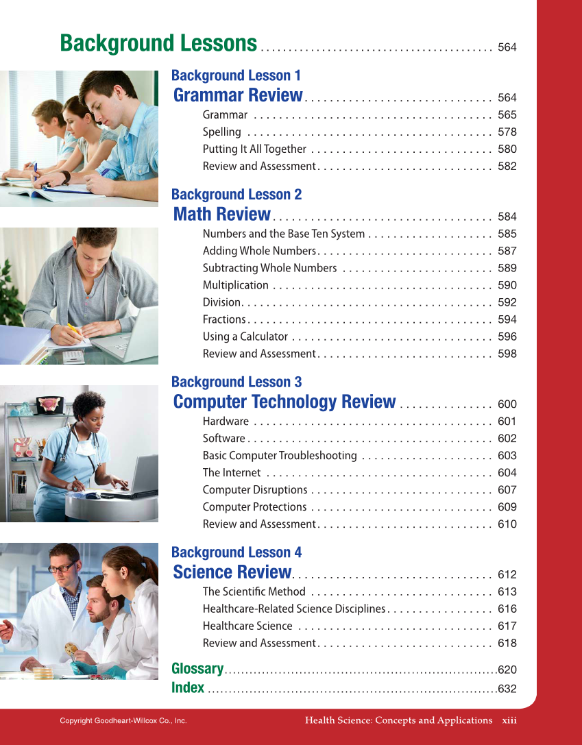 Health Science: Concepts and Applications, 1st Edition page xiii