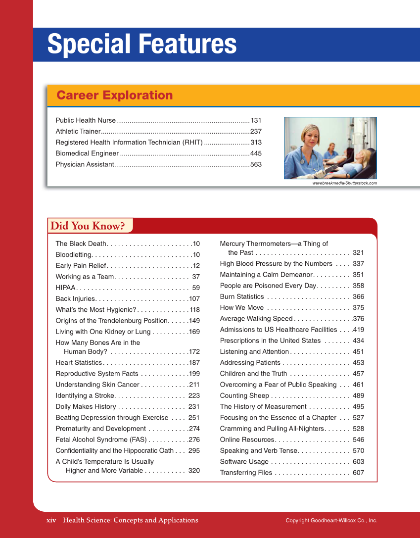 Health Science: Concepts and Applications, 1st Edition page xiv
