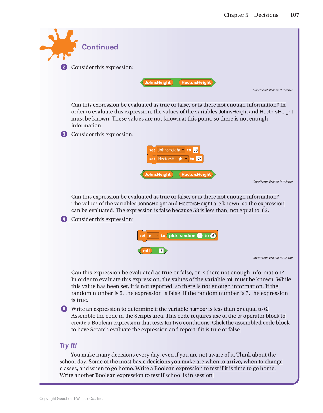 Introduction to Computer Science: Coding, 1st Edition page 107