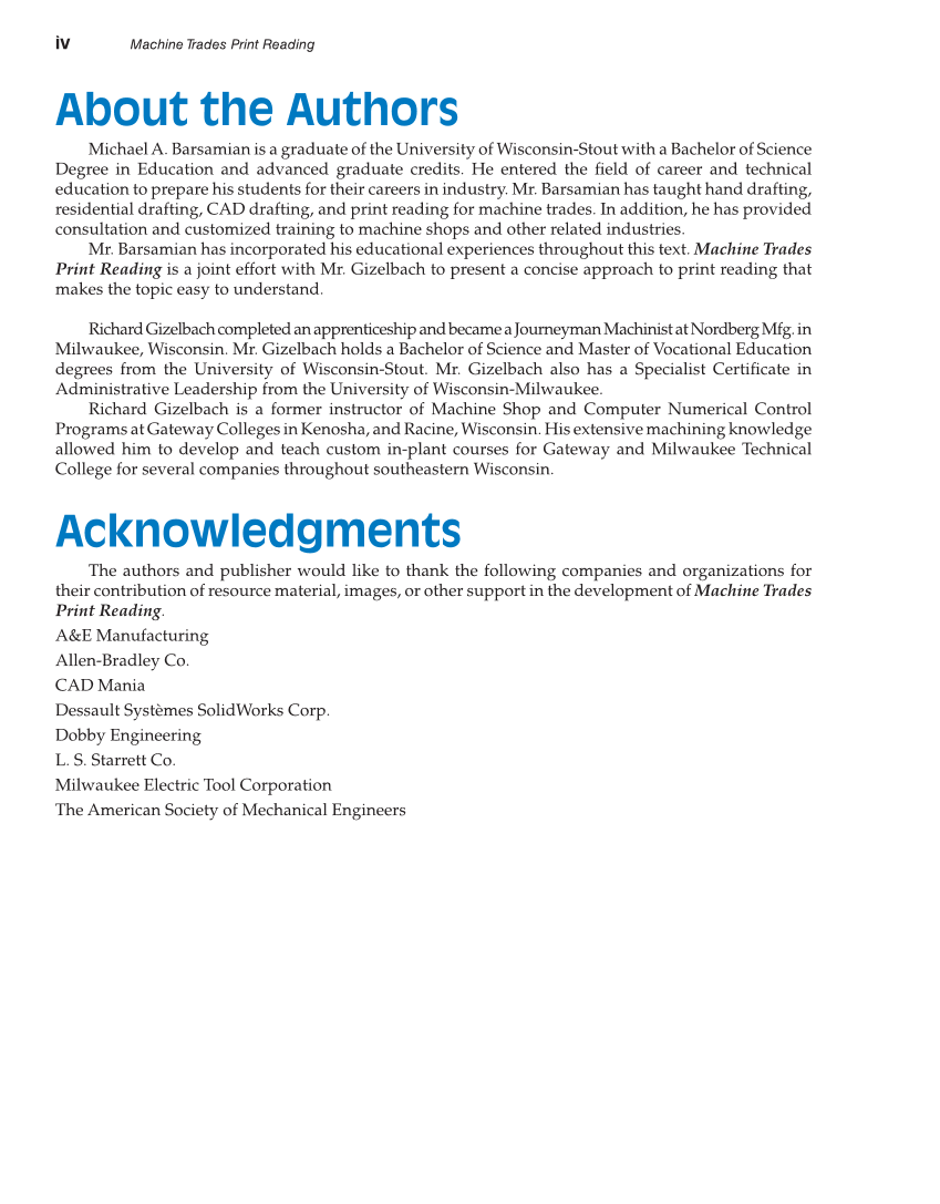 Machine Trades Print Reading, 6th Edition page iv