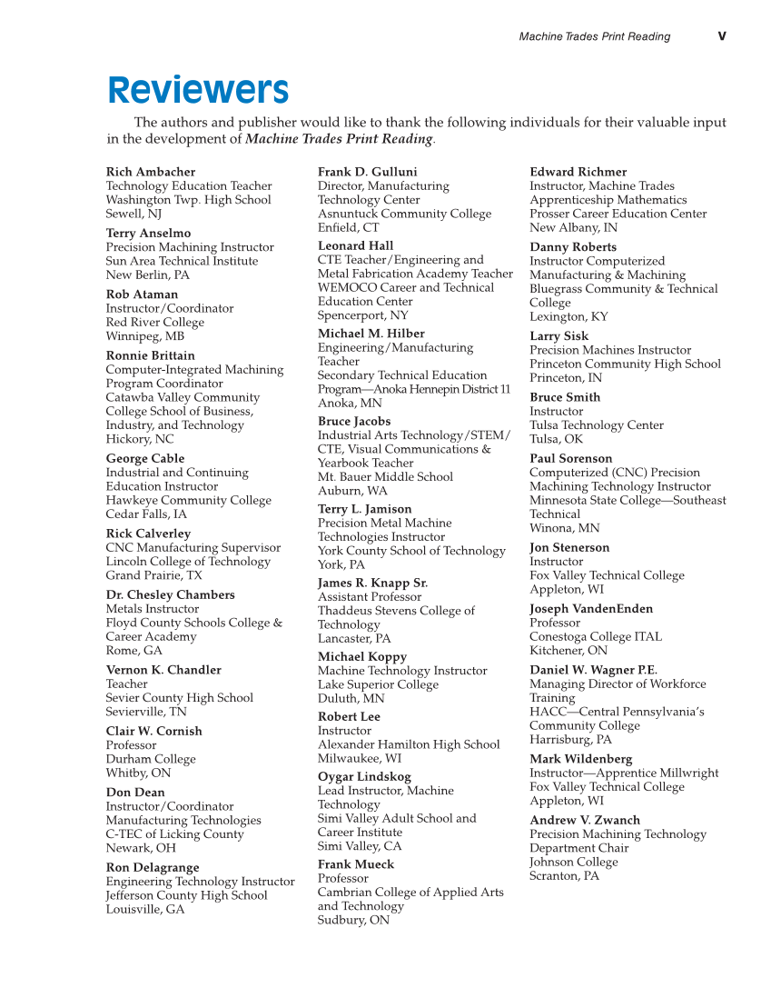 Machine Trades Print Reading, 6th Edition page v