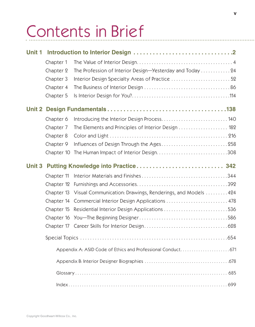 Interior Design, 1st Edition page v