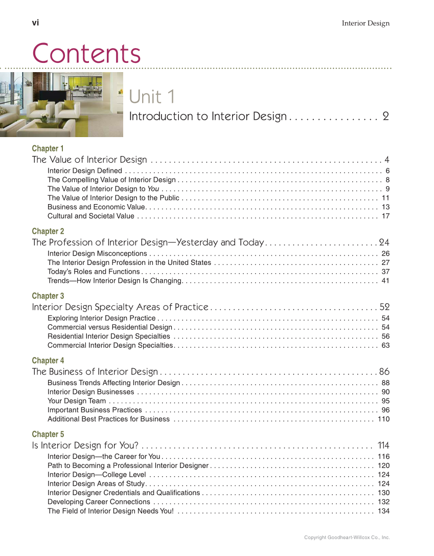 Interior Design, 1st Edition page vi