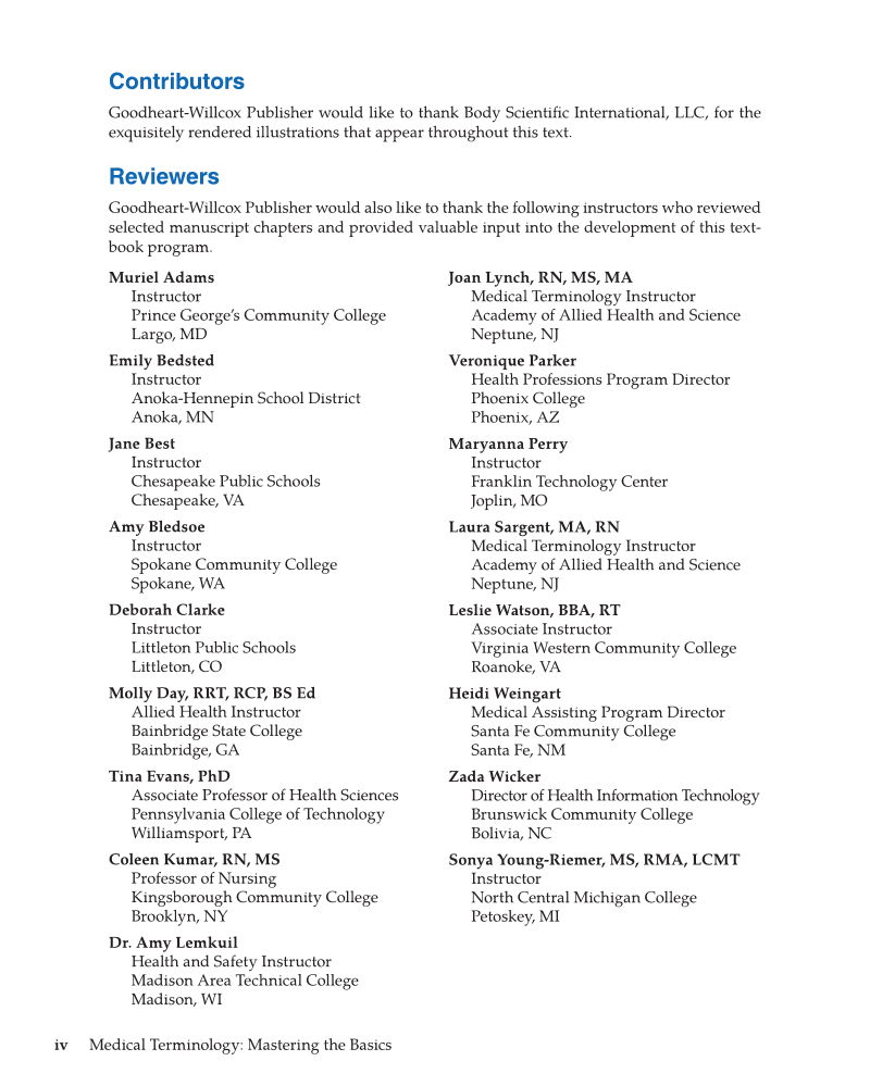 Medical Terminology: Mastering the Basics, 1st Edition page iv