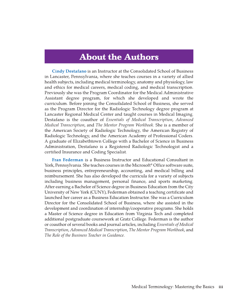 Medical Terminology: Mastering the Basics, 1st Edition page iii
