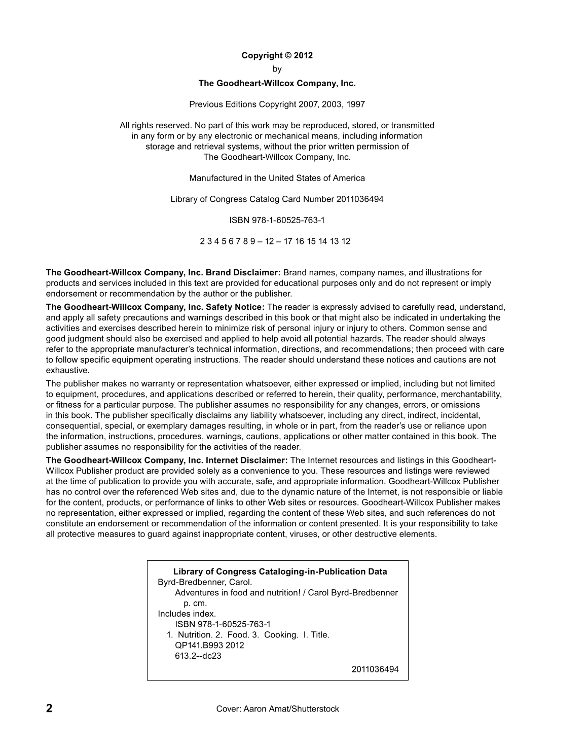 Adventures in Food and Nutrition!, 4th Edition page 2