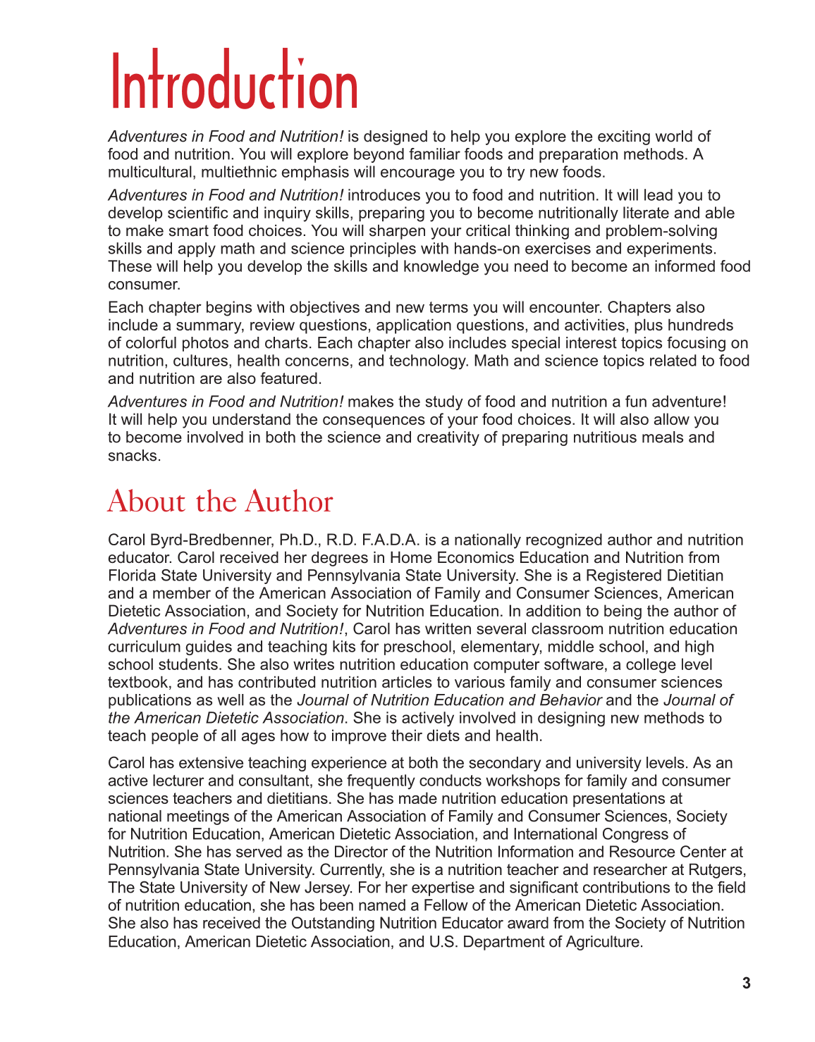 Adventures in Food and Nutrition!, 4th Edition page 3