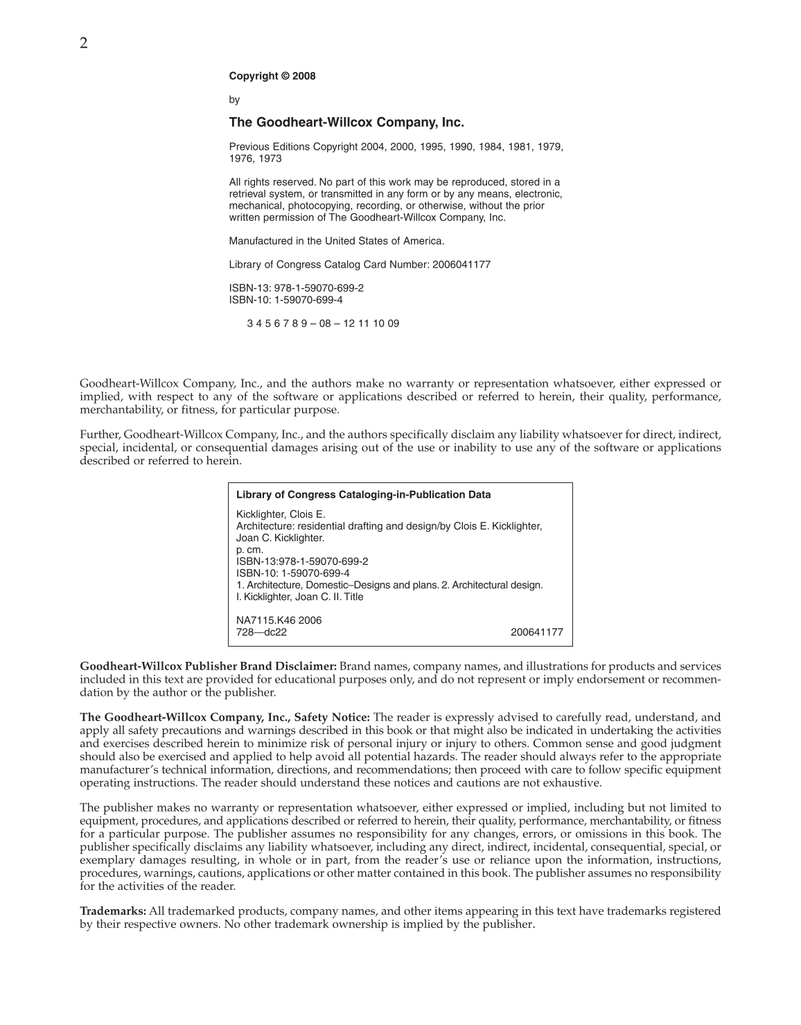 Architecture: Residential Drafting and Design, 10th Edition page 2