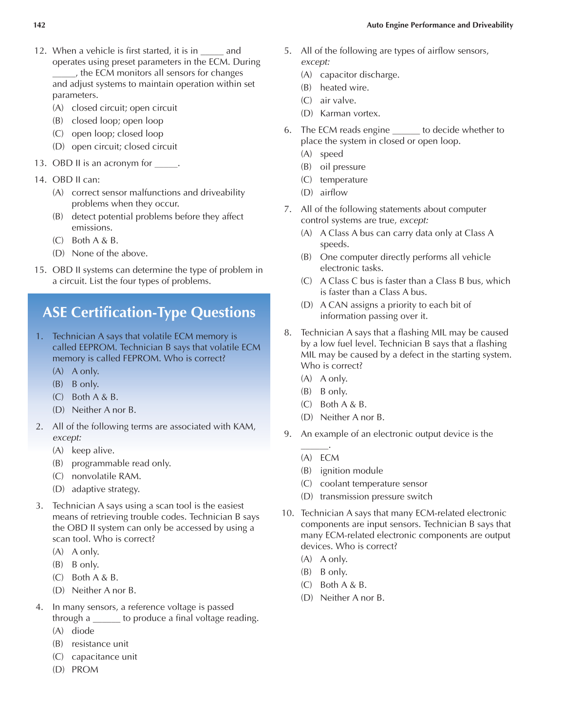 Auto Engine Performance and Driveability, A8, 3rd Edition page 142