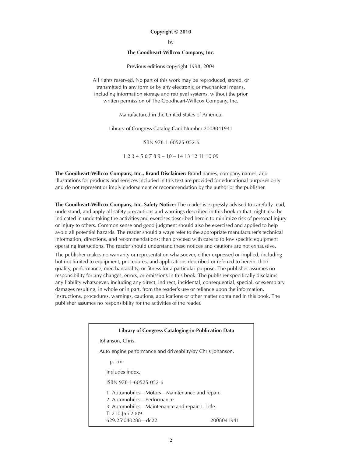 Auto Engine Performance and Driveability, A8, 3rd Edition page 2