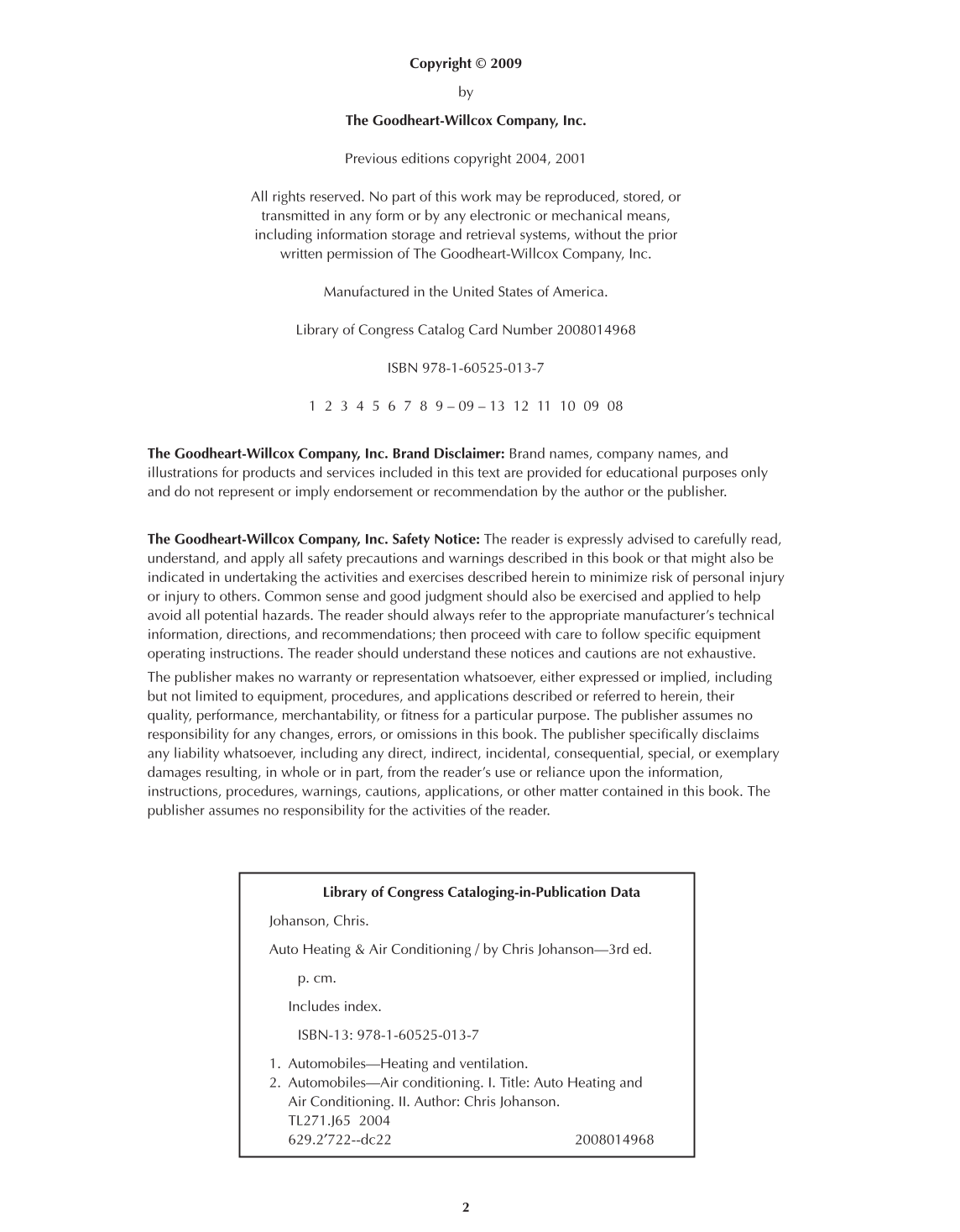 Auto Heating and Air Conditioning, A7, 3rd Edition page 2