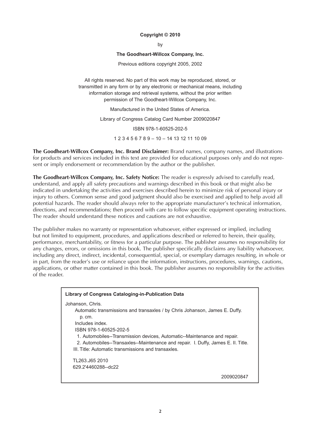Automatic Transmissions and Transaxles, A2, 3rd Edition page 2