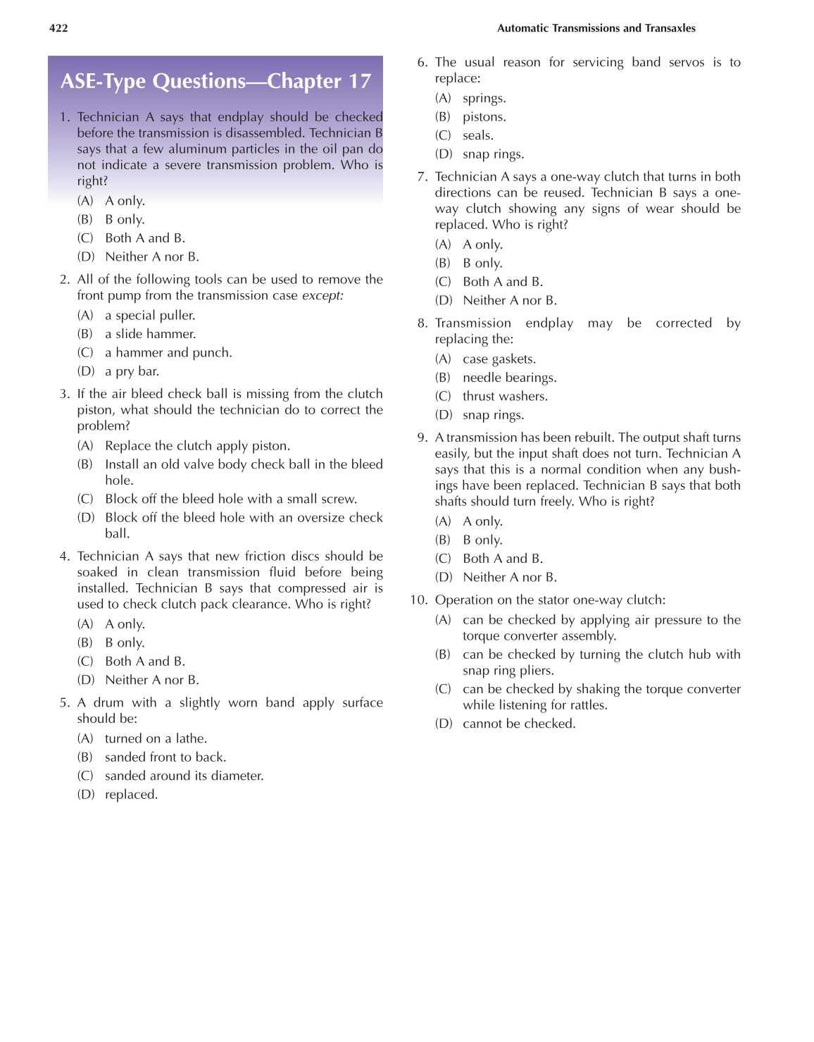Automatic Transmissions and Transaxles, A2, 3rd Edition page 422