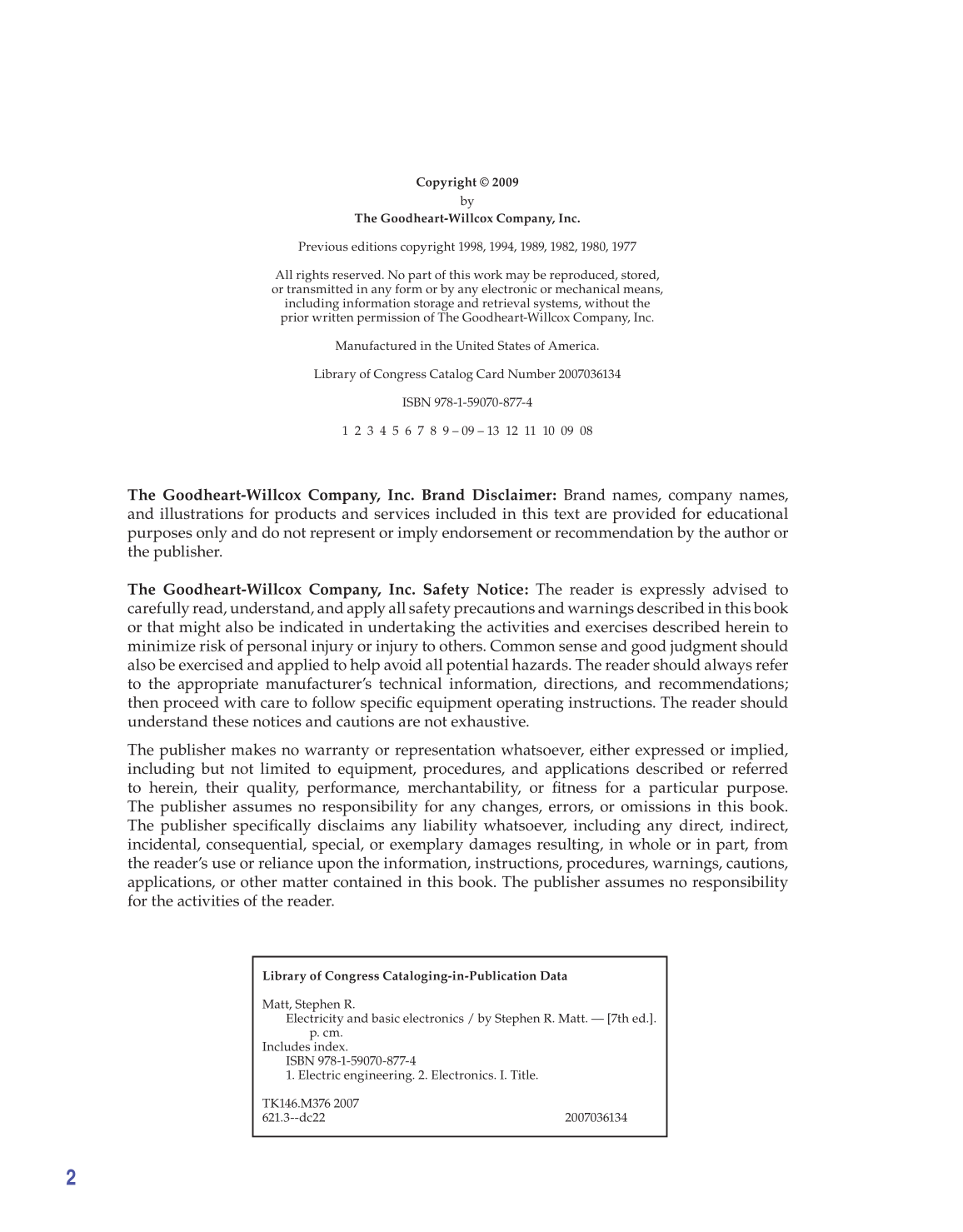Electricity and Basic Electronics, 7th Edition page 2