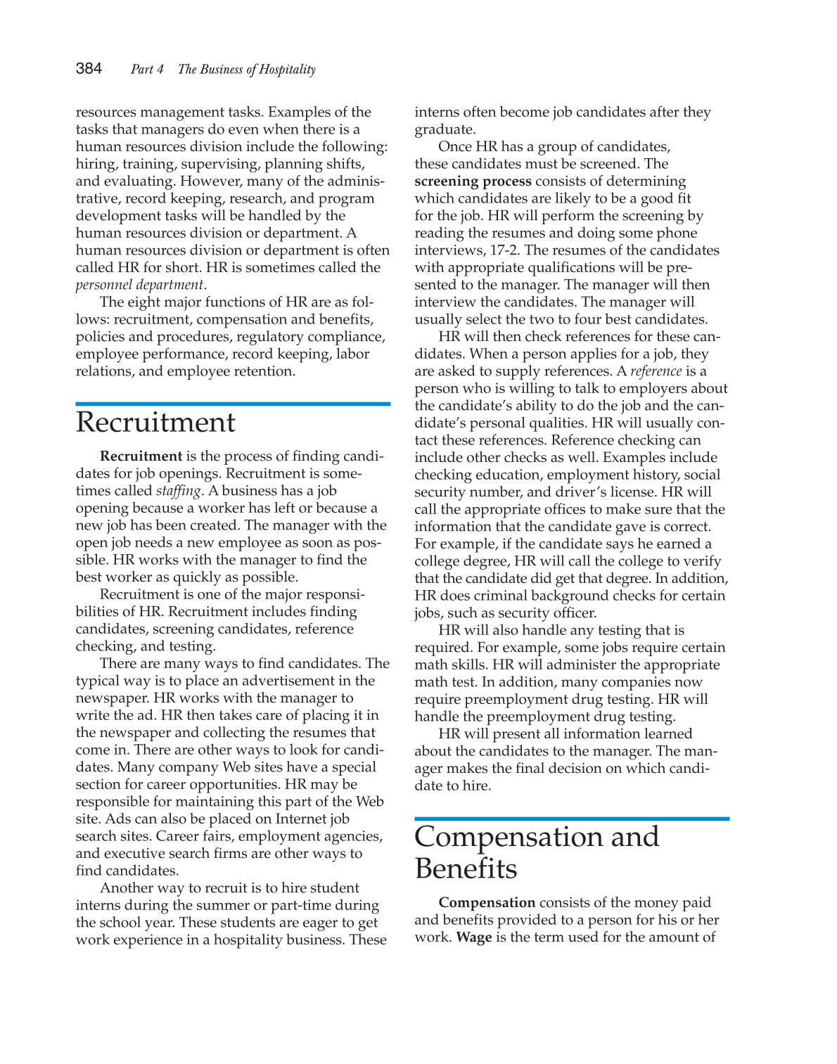 Hospitality Services: Food &amp; Lodging, 2nd Edition page 384