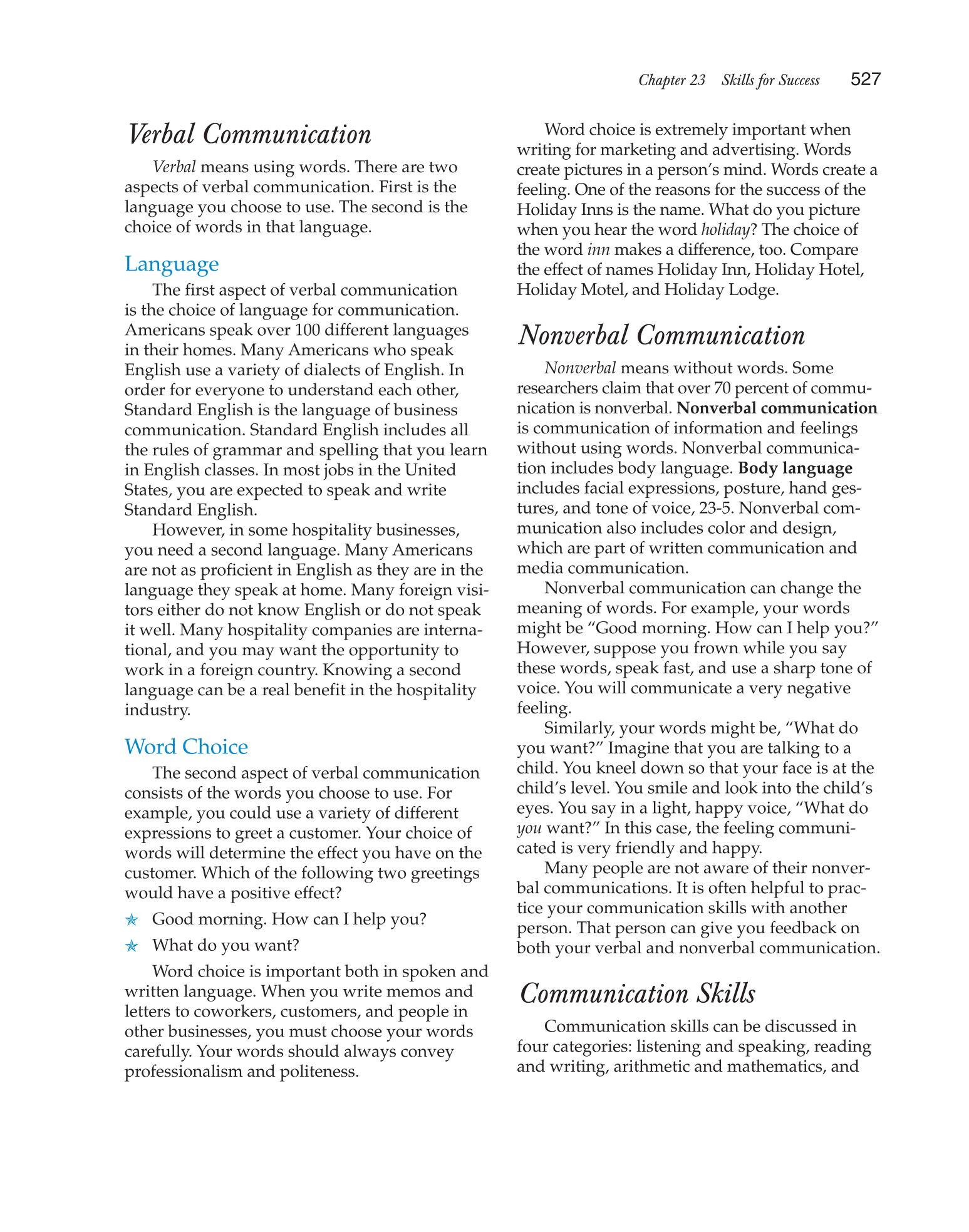 Hospitality Services: Food &amp; Lodging, 2nd Edition page 527
