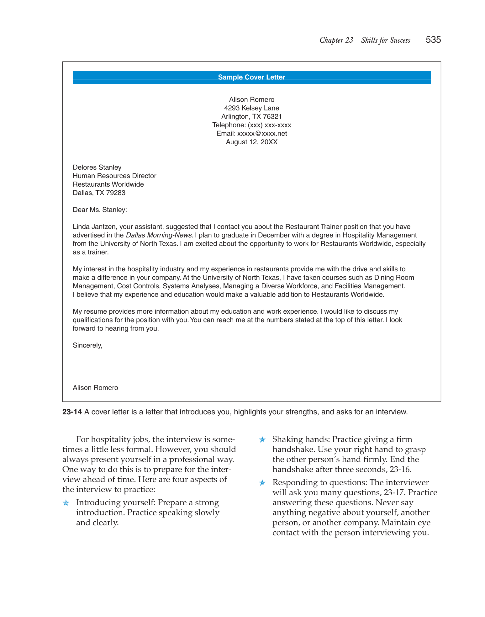 Hospitality Services: Food &amp; Lodging, 2nd Edition page 535