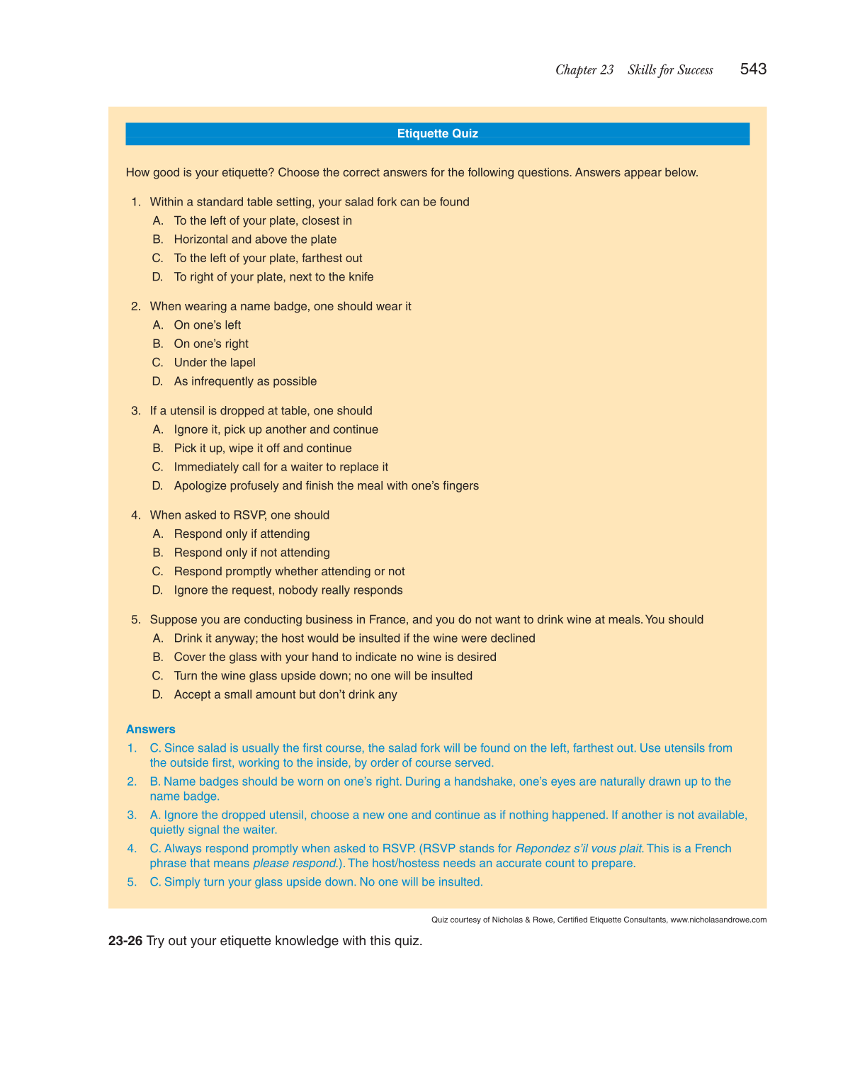 Hospitality Services: Food &amp; Lodging, 2nd Edition page 543