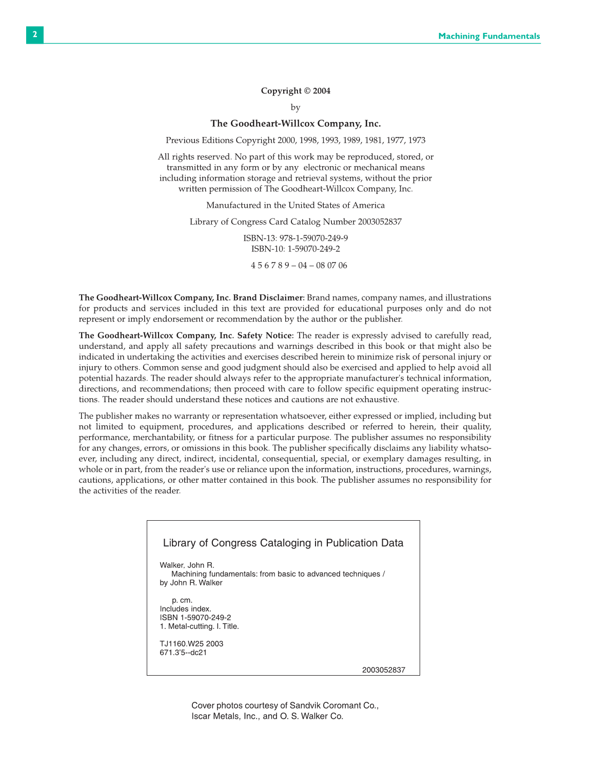 Machining Fundamentals, 8th Edition page 2