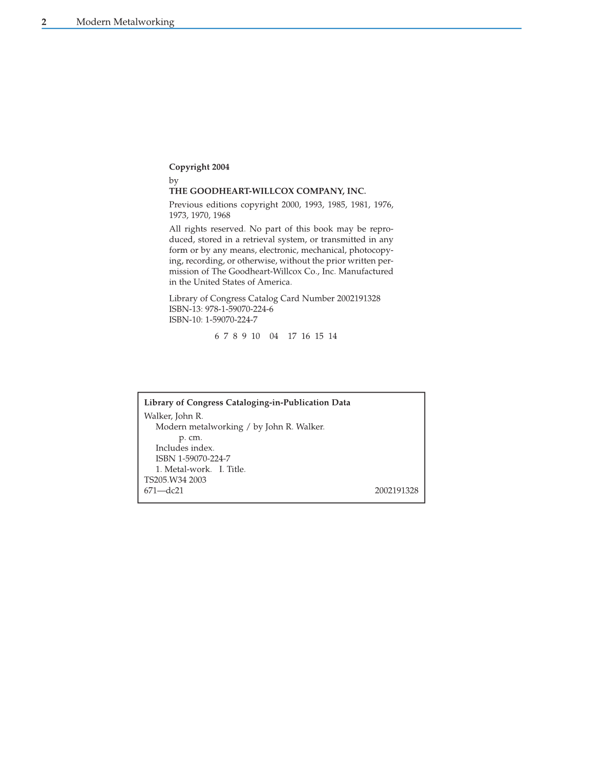 Modern Metalworking, 9th Edition page 2