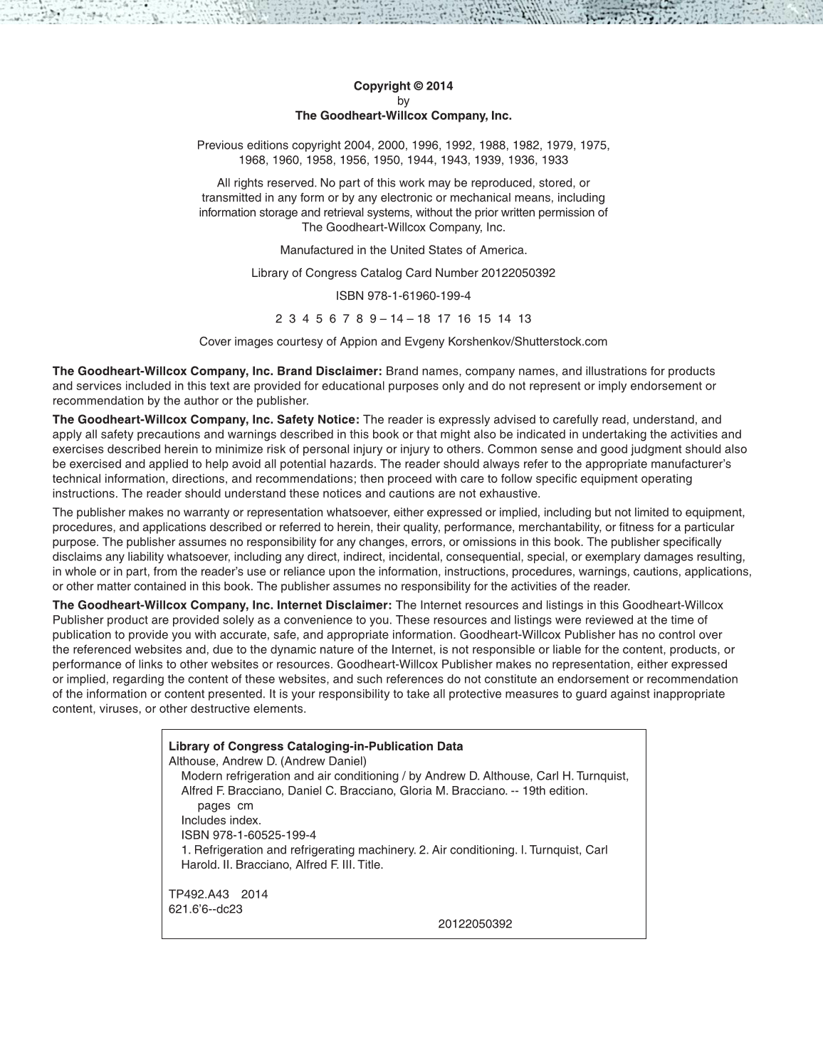 Modern Refrigeration and Air Conditioning, 19th Edition page ii