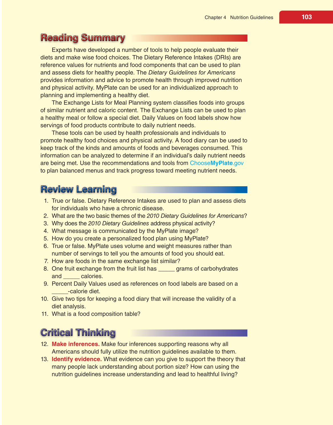 Nutrition &amp; Wellness for Life, 4th Edition page 103