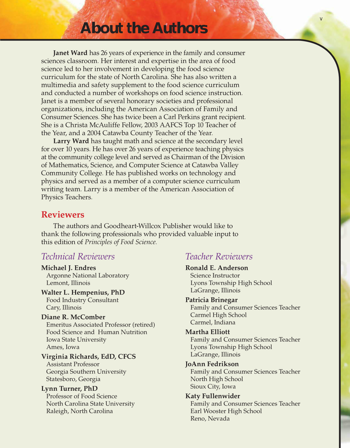 Principles of Food Science, 3rd Edition page v