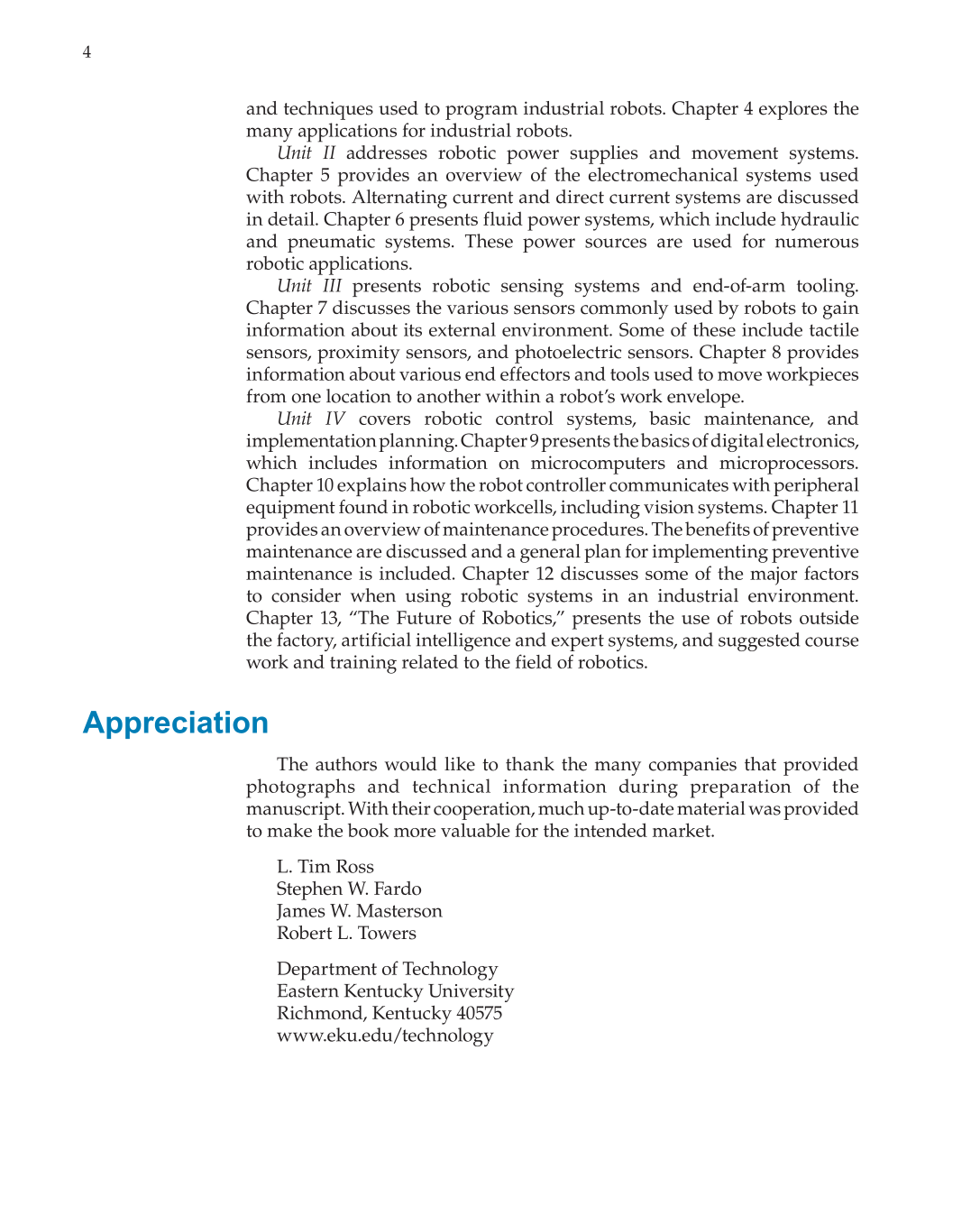 Robotics: Theory and Industrial Applications, 2nd Edition page 4