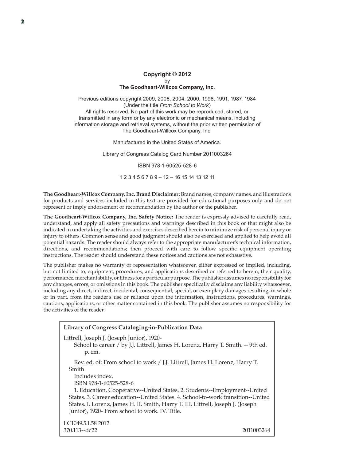 School to Career, 9th Edition page 2