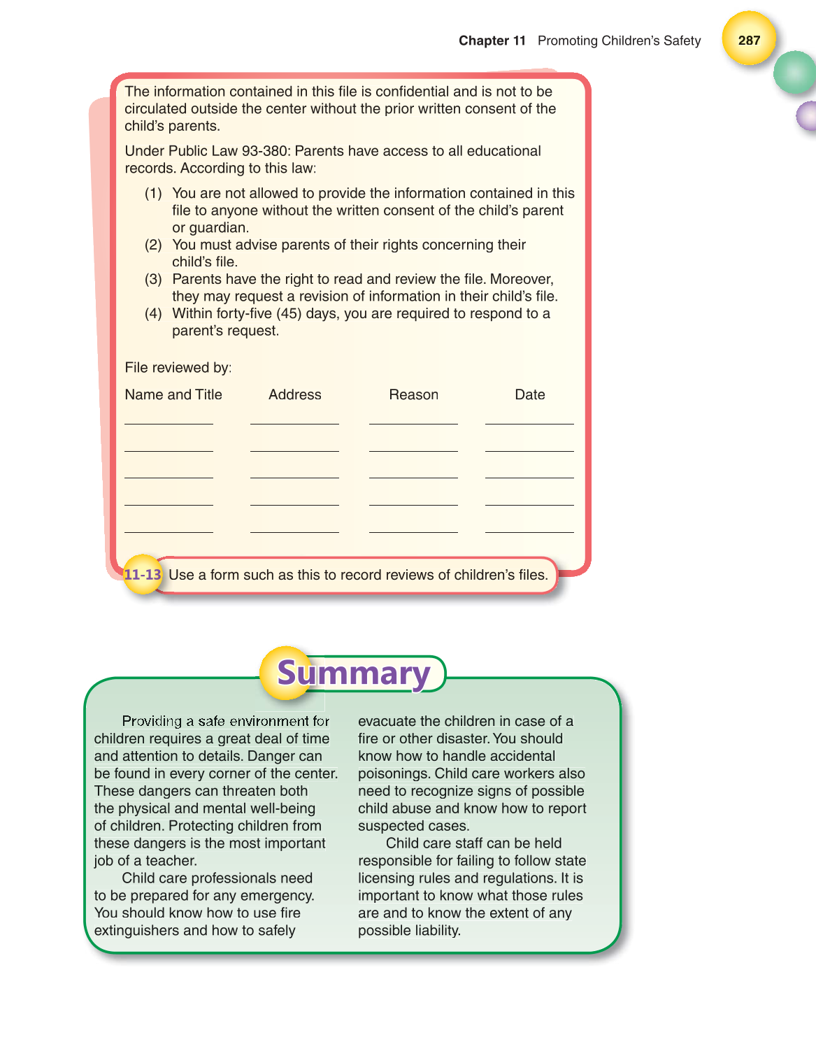 Working with Young Children, 7th Edition page 287