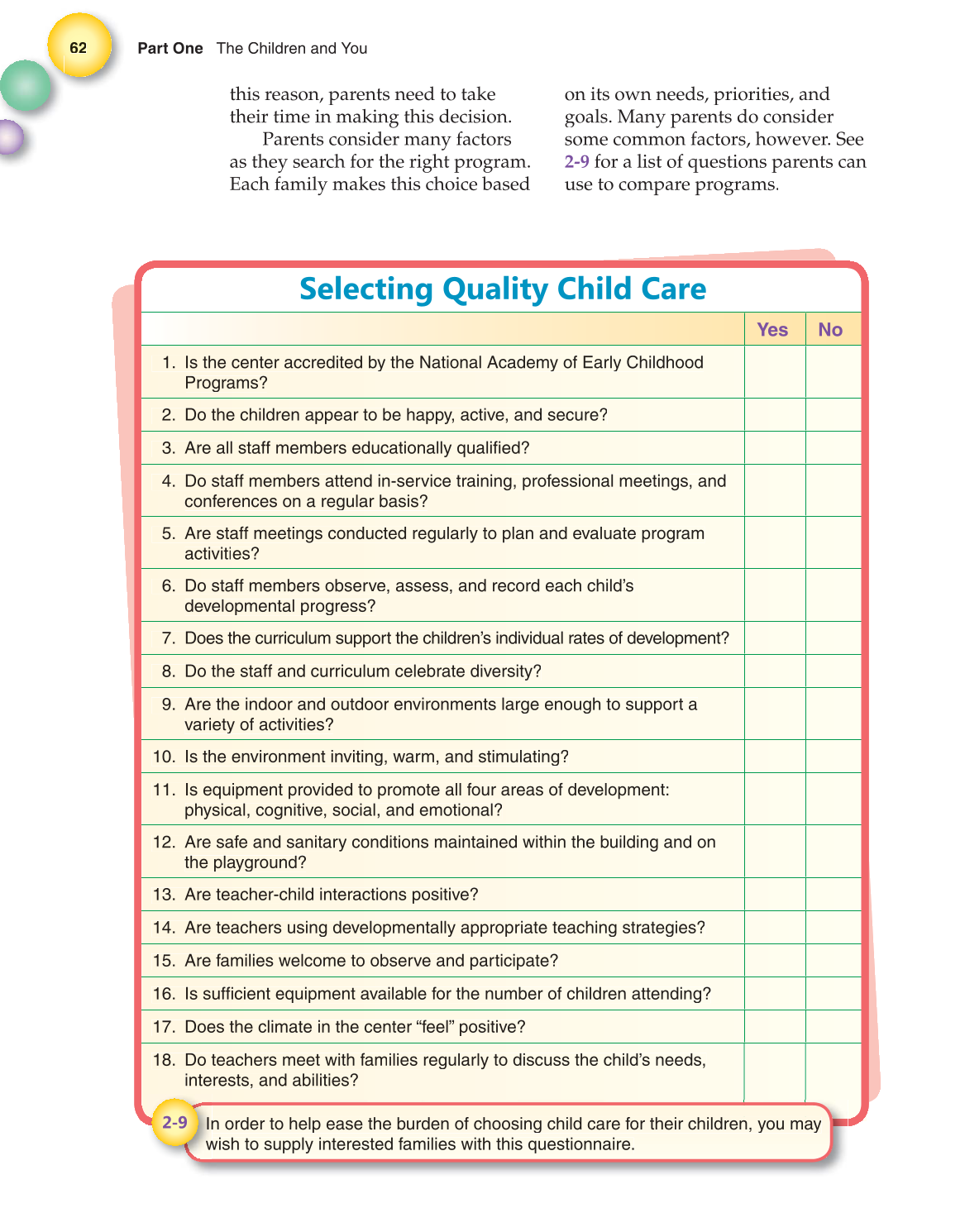 Working with Young Children, 7th Edition page 62