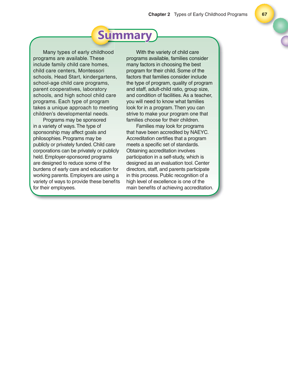 Working with Young Children, 7th Edition page 67