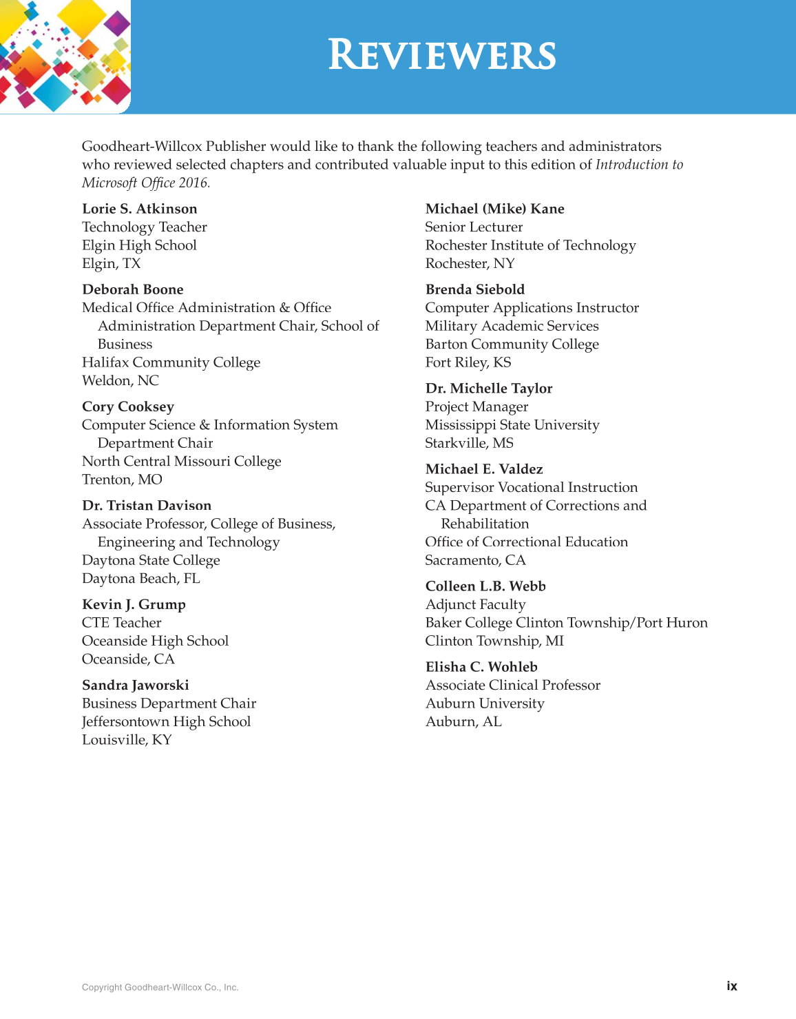 Introduction to Microsoft Office 2016, 1st Edition page ix