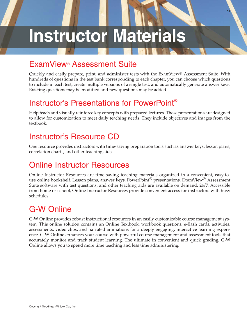 Modern Carpentry, 12th Edition page xi