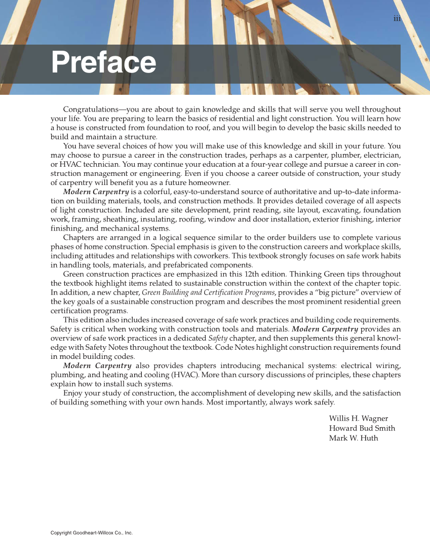Modern Carpentry, 12th Edition page iii