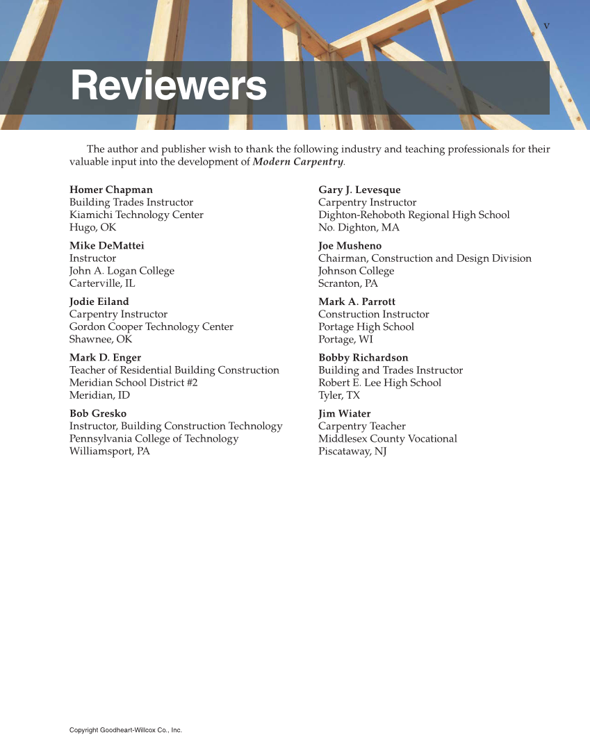 Modern Carpentry, 12th Edition page v