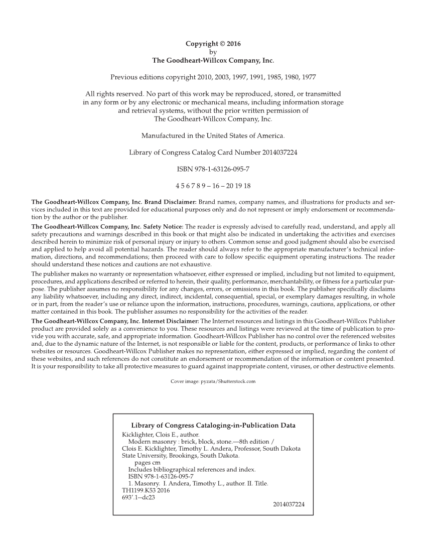 Modern Masonry: Brick, Block, Stone, 8th Edition page ii