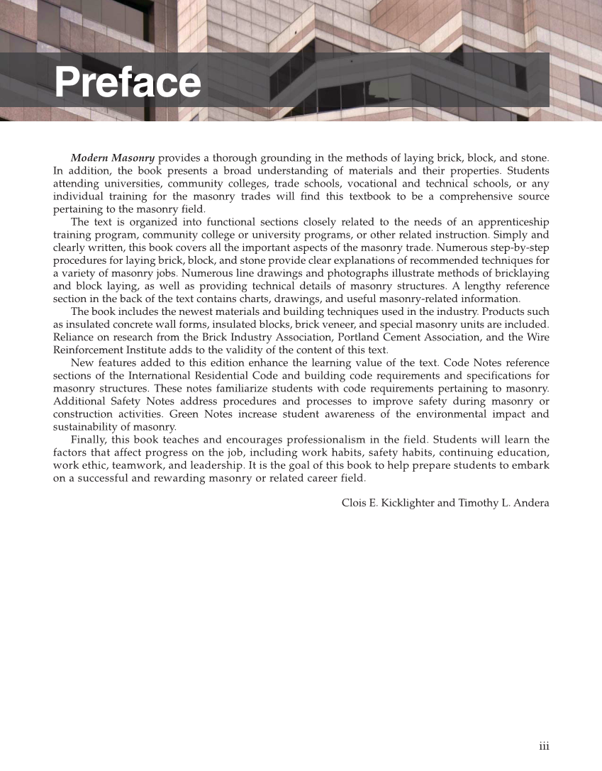 Modern Masonry: Brick, Block, Stone, 8th Edition page iii