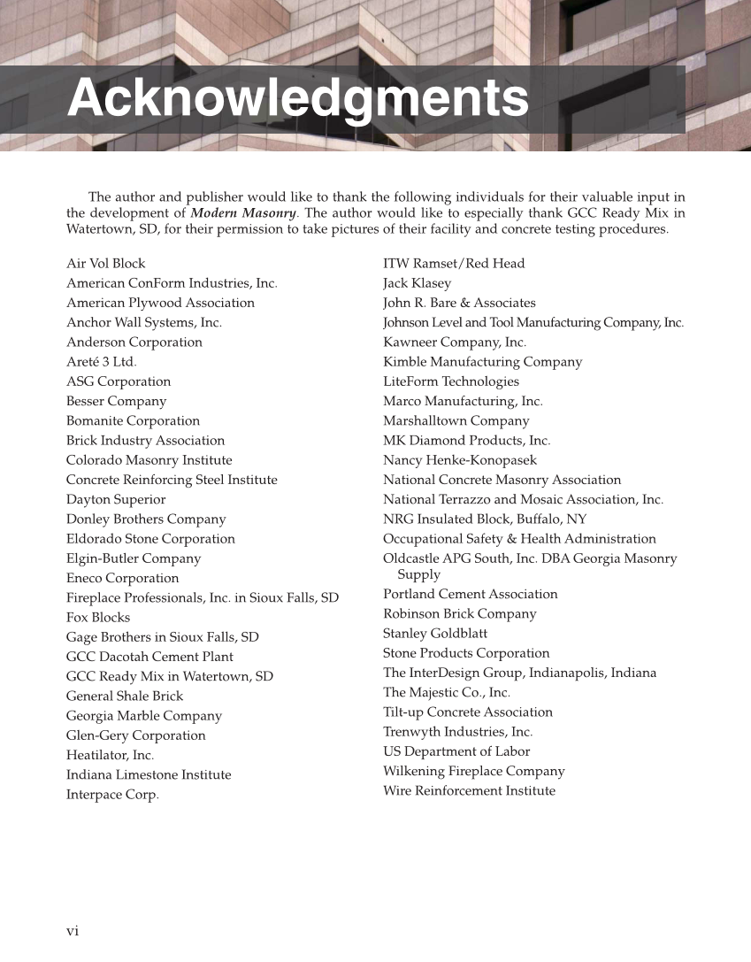 Modern Masonry: Brick, Block, Stone, 8th Edition page vi