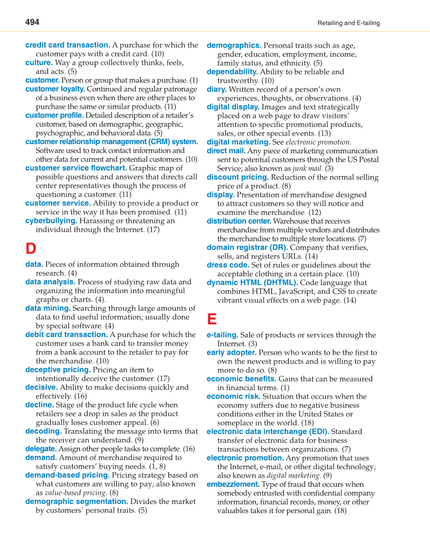 Retailing and E-tailing, 1st Edition page 494