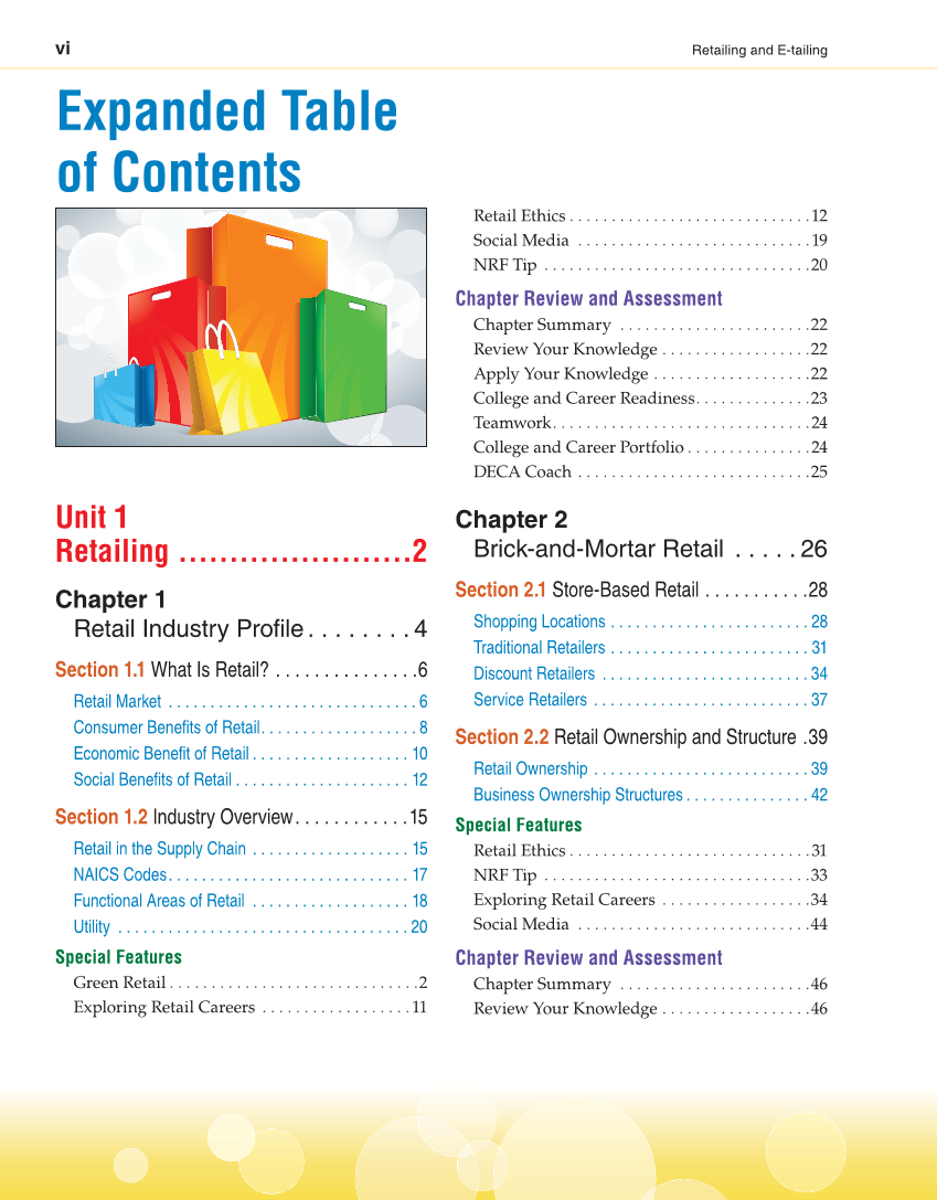 Retailing and E-tailing, 1st Edition page vi