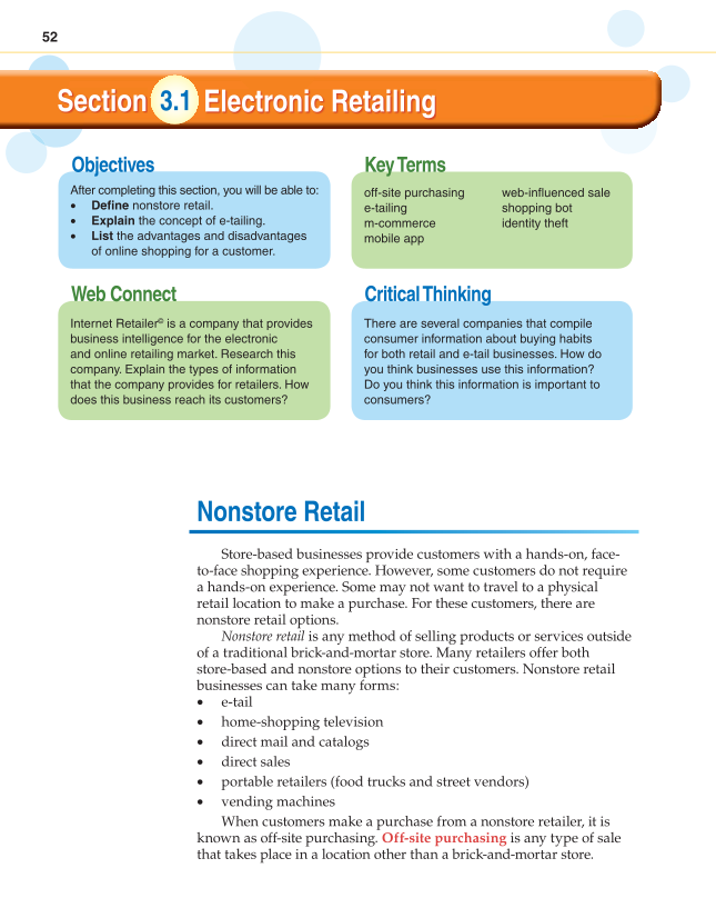 Retailing and E-tailing, 1st Edition page 52