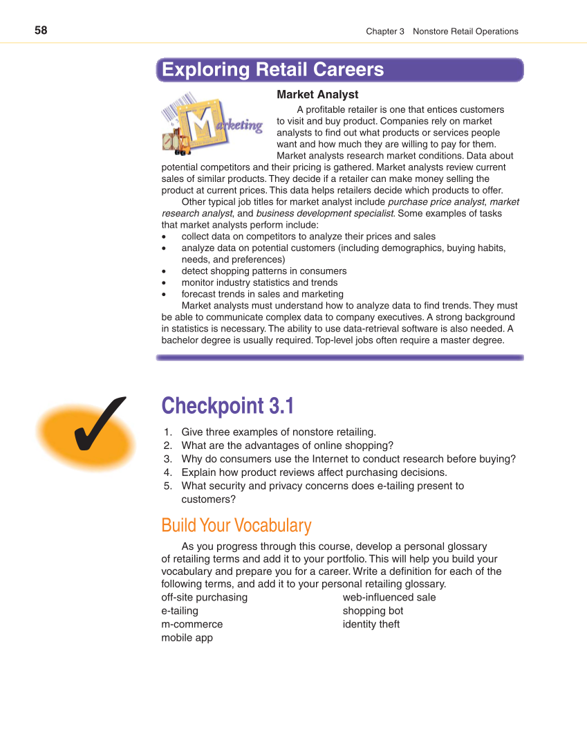 Retailing and E-tailing, 1st Edition page 58