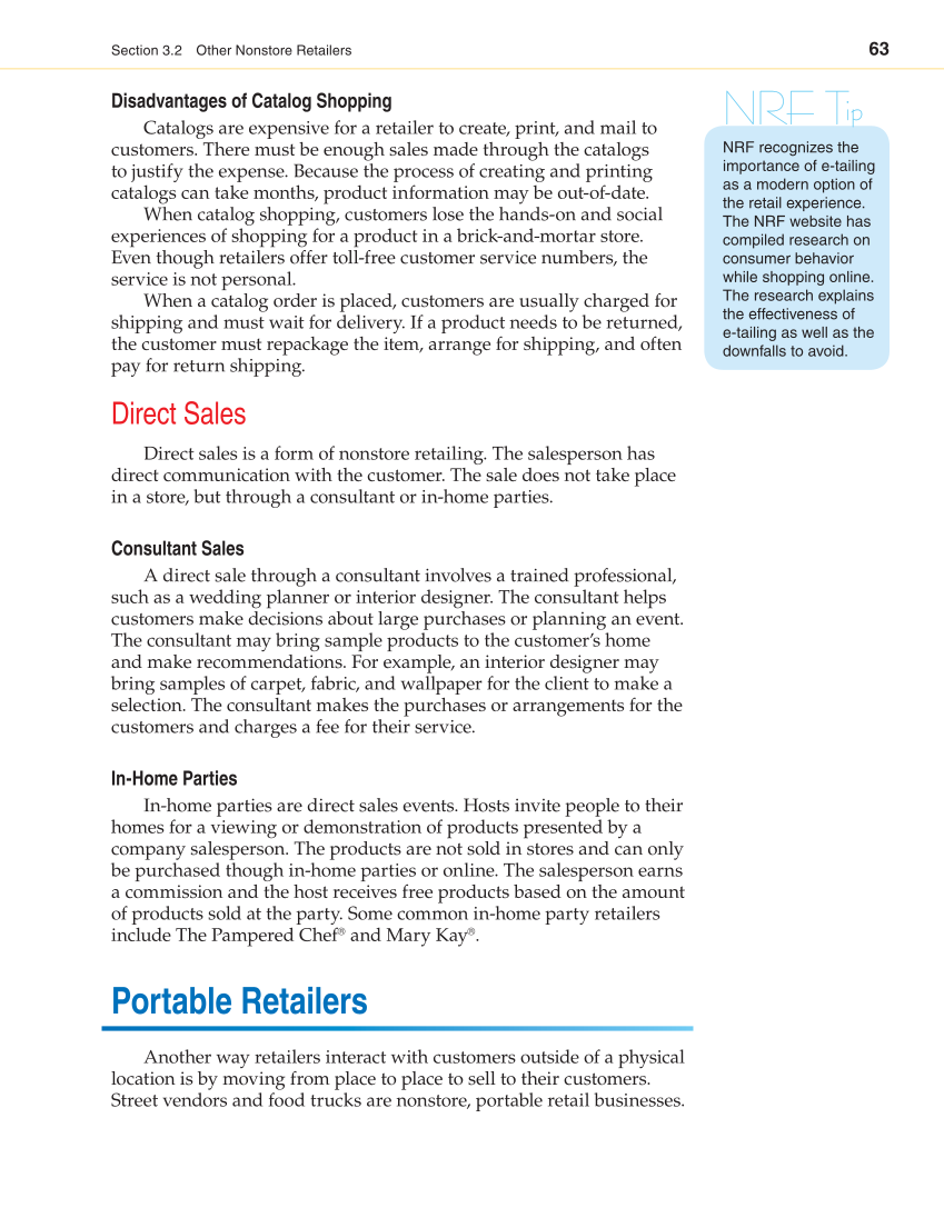 Retailing and E-tailing, 1st Edition page 63
