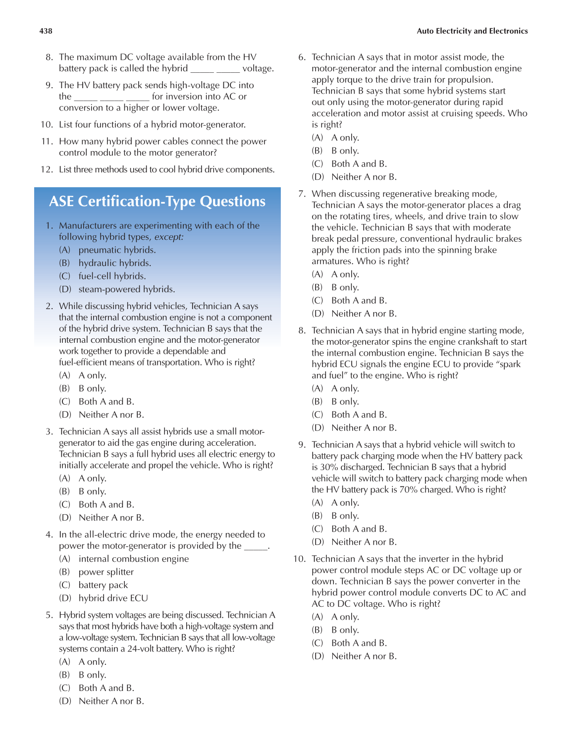 Auto Electricity and Electronics, A6, 5th Edition page 438