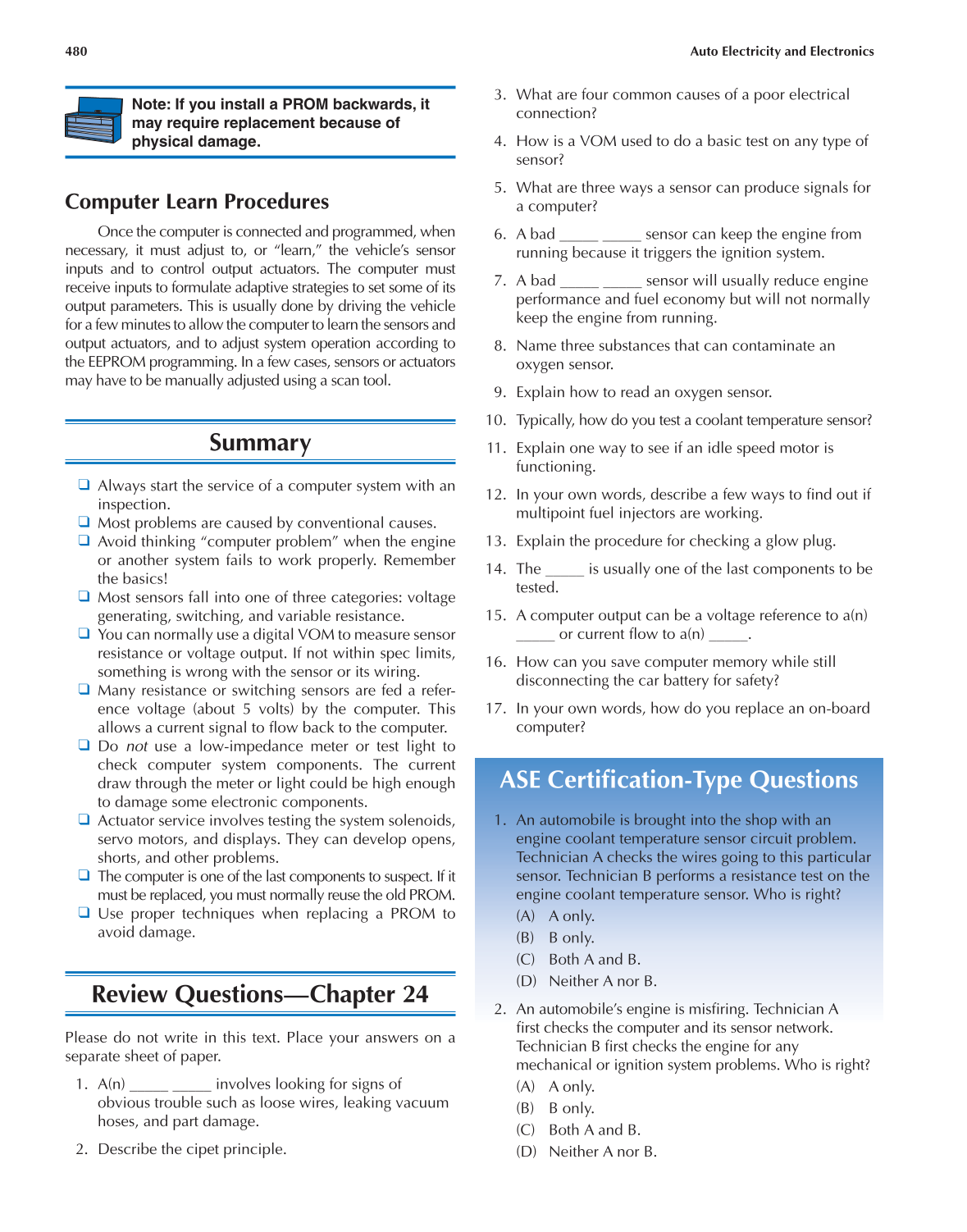 Auto Electricity and Electronics, A6, 5th Edition page 480