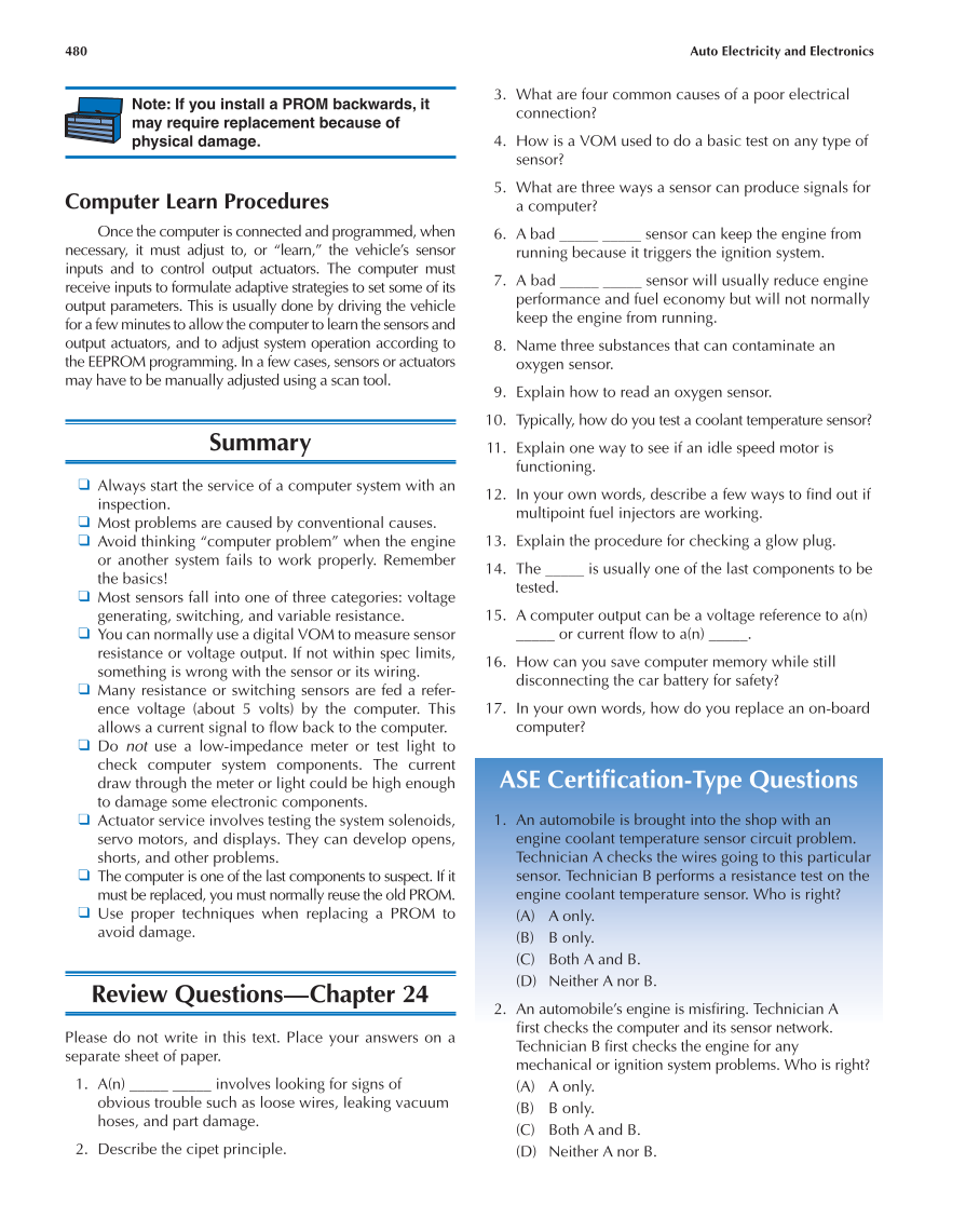 Auto Electricity and Electronics, A6, 5th Edition page 480